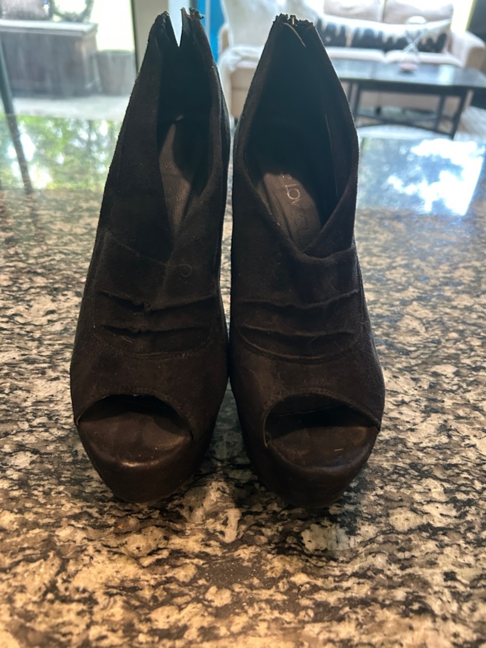 Love Culture Black Suede Peep-Toe Booties